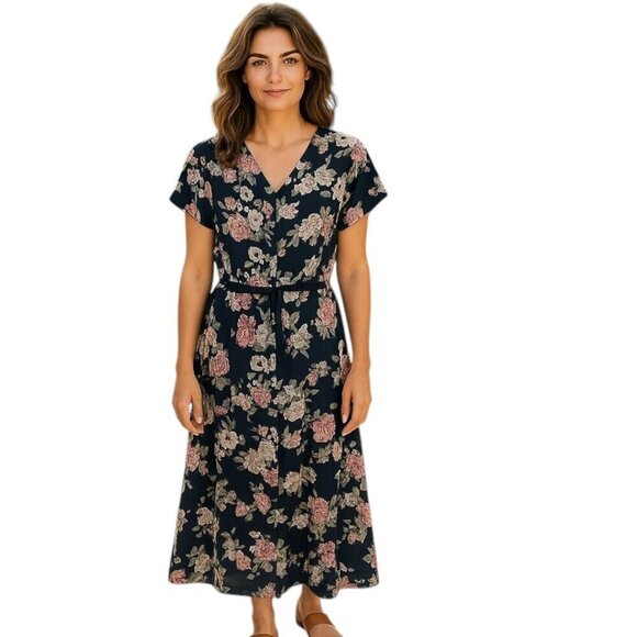 Entro Women’s Blue V-Neck Floral Print Maxi Dress – Size Small NWOT - Picture 1 of 16